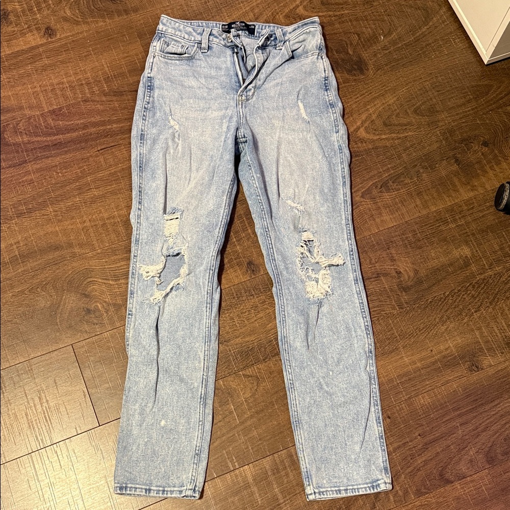 Hollister Light Blue Distressed Straight Leg Jeans